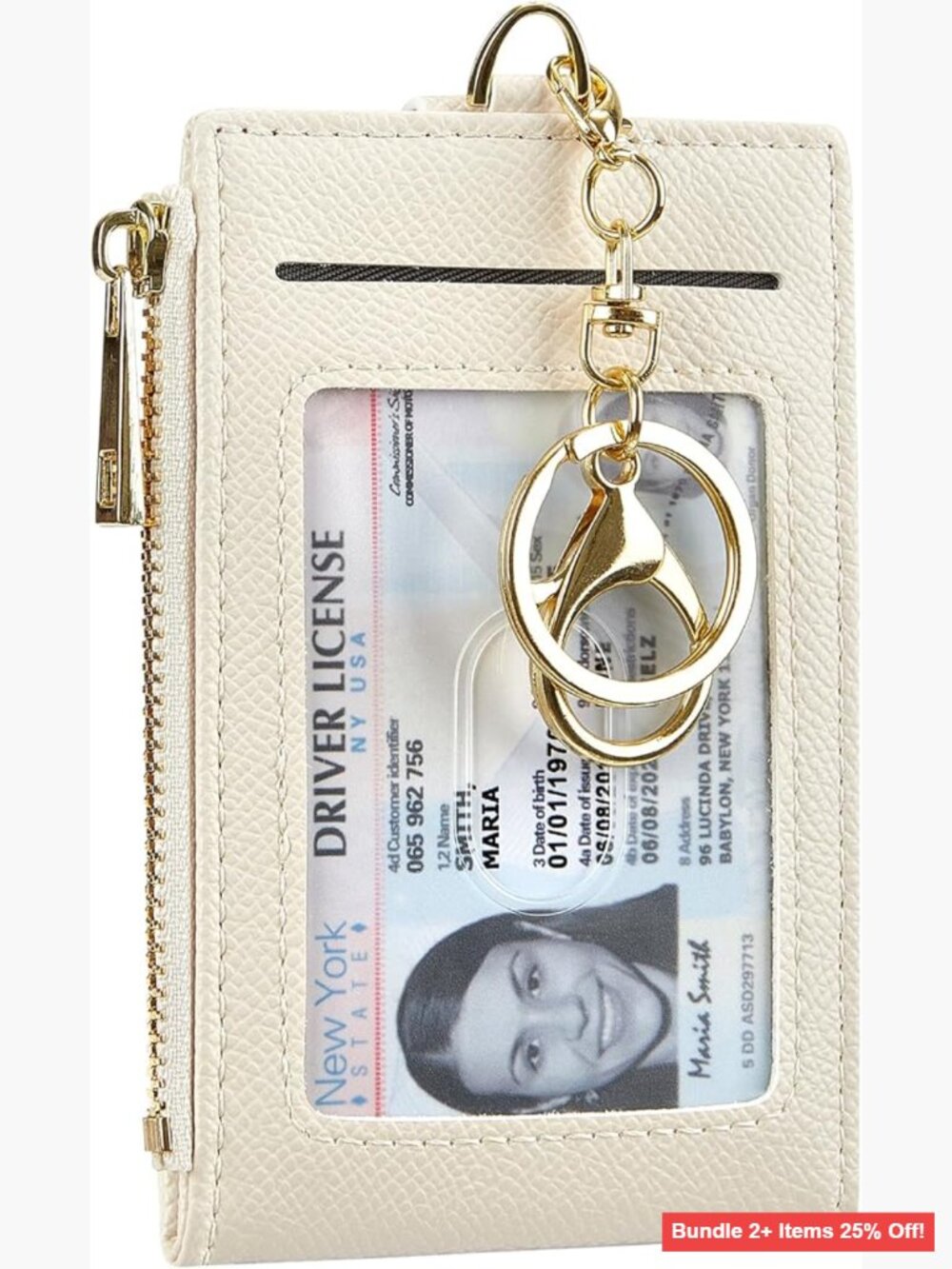 Slim RFID Blocking Card Holder with Keychain and ID Windows